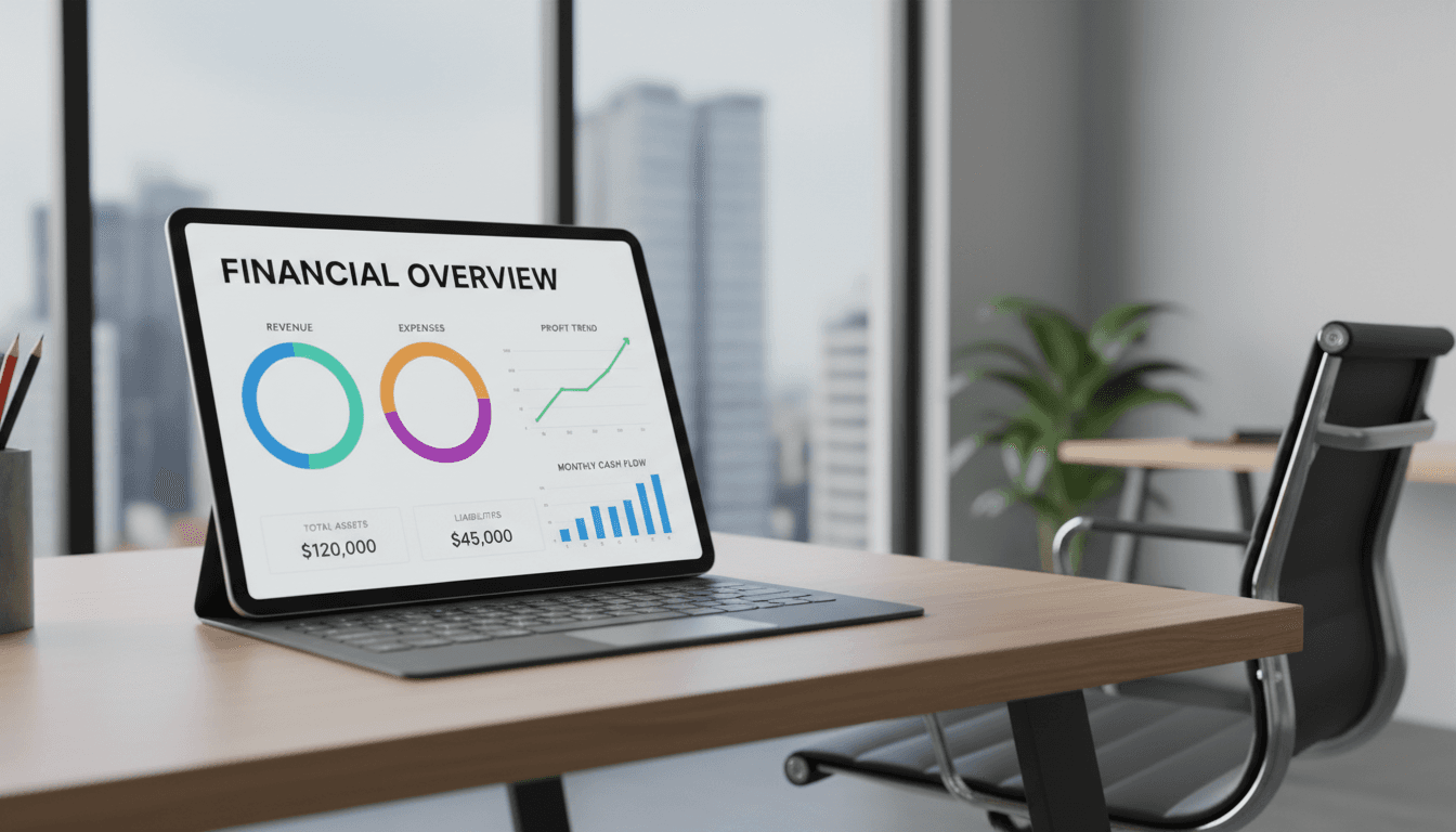 Dashboard de contabilidade digital mostrando relatórios financeiros